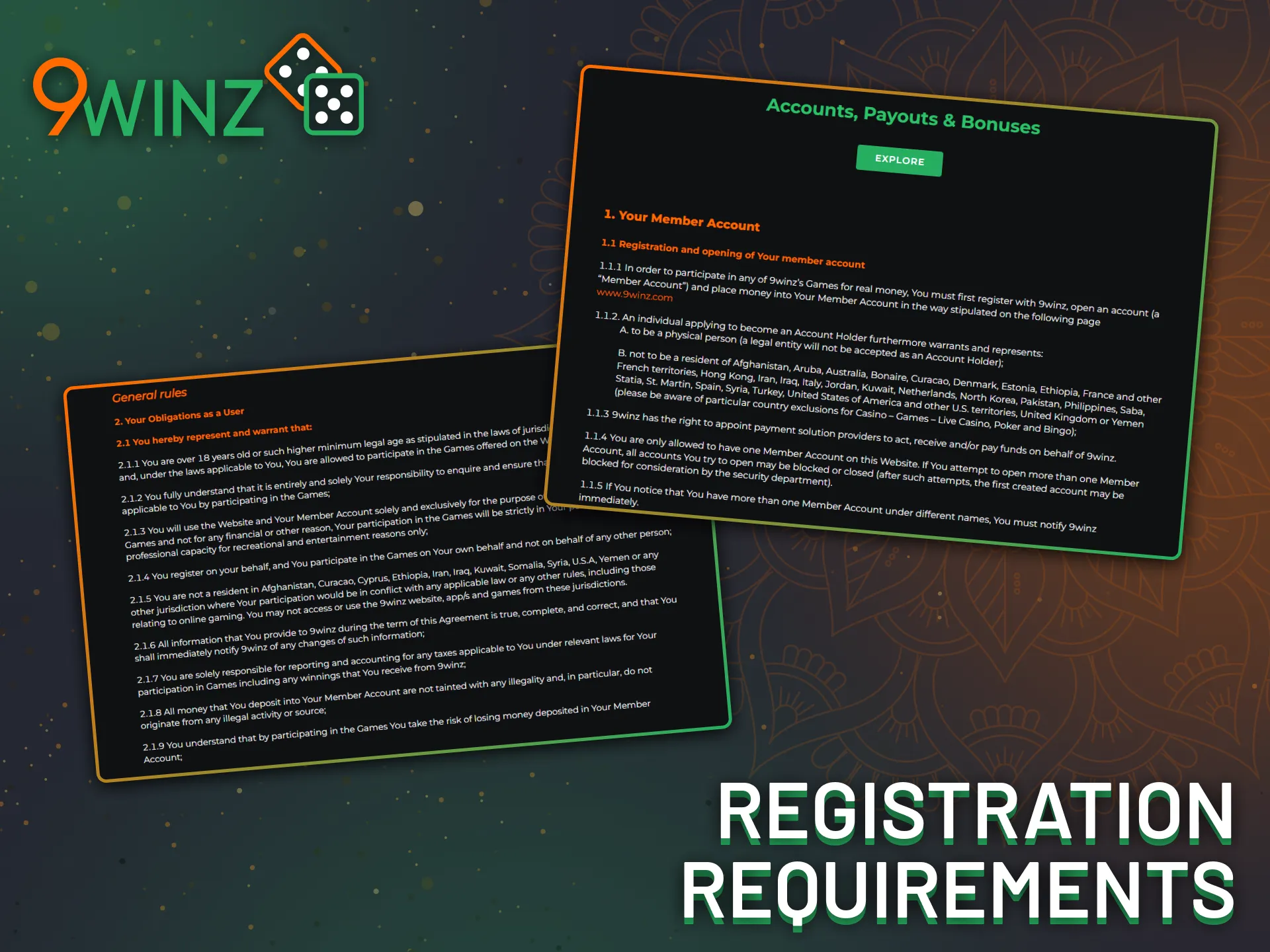 Find out what is needed to sign up on the 9Winz platform.